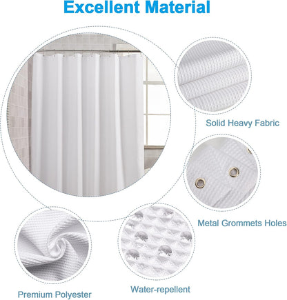 AmazerBath White Shower Curtain Fabric, Waffle Shower Curtains for Bathroom, Cloth Shower Curtain Heavy Duty, Thick Bathroom Shower Curtains Hotel Quality, Premium Polyester, 72x72 Inches