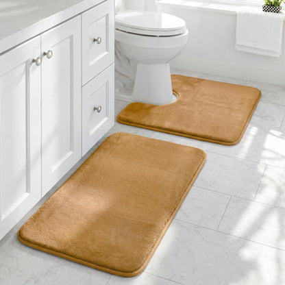 HUXMEYSON Bathroom Rugs Sets 3 Piece, Non-Slip & Quick Dry Bath Mat Set, Ultra Soft Velvet Bath Rugs for Bathroom, Toilet and Shower Floor, Grey