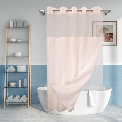 River Dream No Hook Shower Curtain with Snap-in Liner Set, White, 71x74