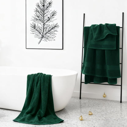 COZYART Luxury Bath Towel Set 6 Pcs, Dark Green 100% Turkish Cotton 650 GSM
