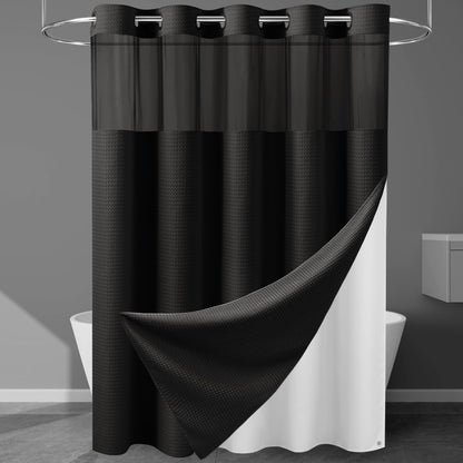 256GSM Heavyweight Ringless Waffle Shower Curtain with Liner, 71x74, Grey