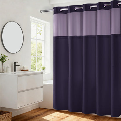 River Dream Waffle No Hook Shower Curtain with Liner,Navy Blue,71x74