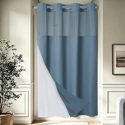 256GSM Heavyweight Ringless Waffle Shower Curtain with Liner, 71x74, Grey
