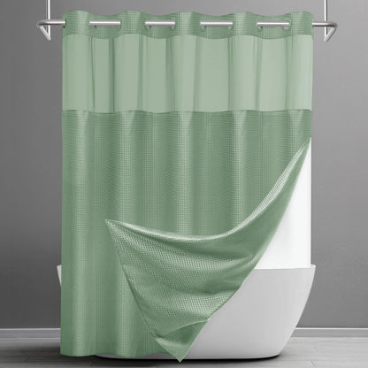 SORTTO Ringless Waffle Shower Curtain with Snap in Liner Set, 71x74, Grey