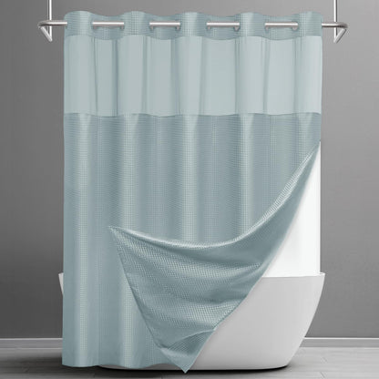 SORTTO Ringless Waffle Shower Curtain with Snap in Liner Set, 71x74, Grey