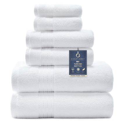 COZYART Luxury Bath Towel Set 6 Pcs, Dark Green 100% Turkish Cotton 650 GSM