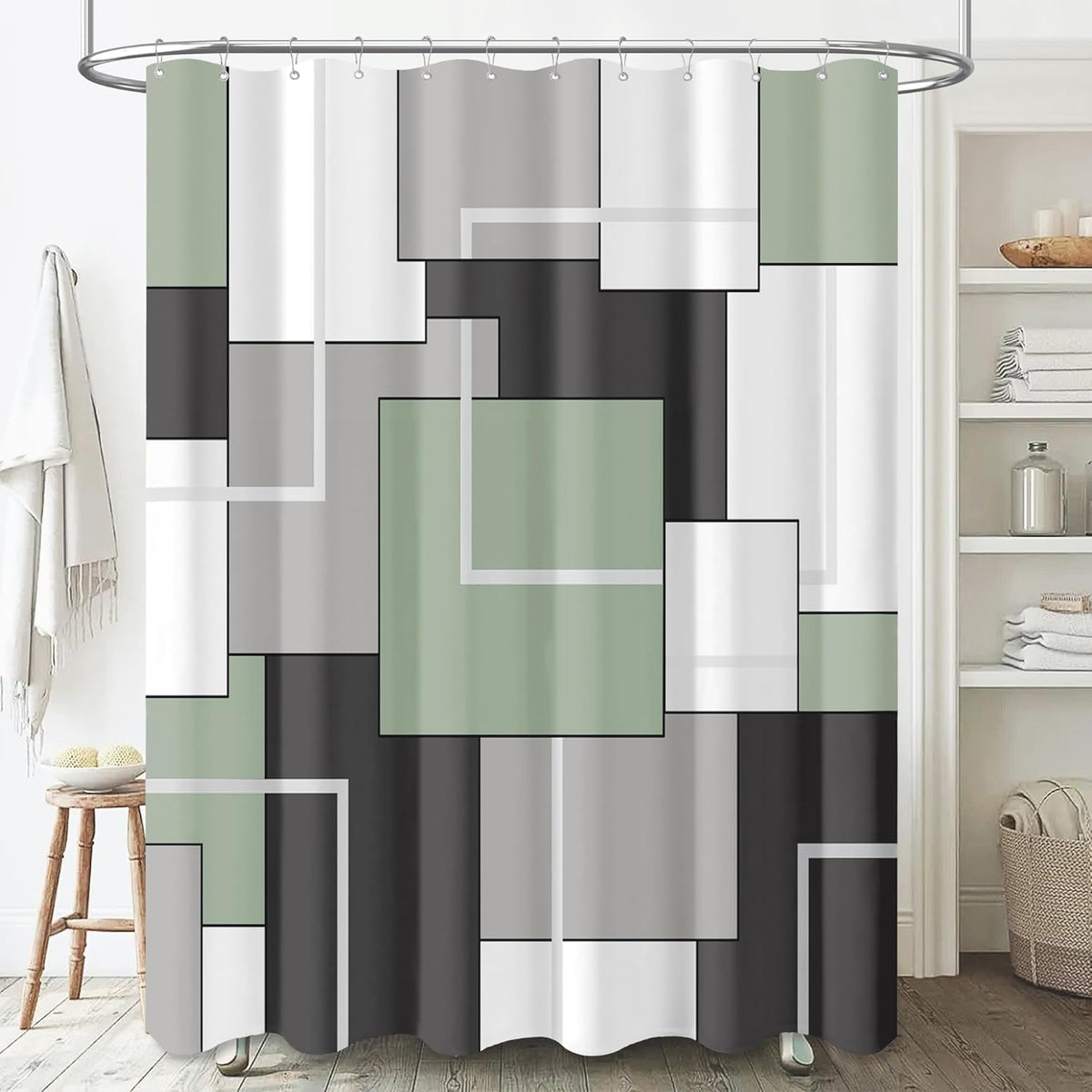 BTTN Navy Blue Modern Geometric Waterproof Fabric Shower Curtain, 72x72