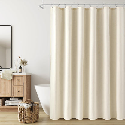 Naturoom Linen Shower Curtain 72 Inch Long for Bathroom Beige 1 Panel