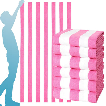 Genovega 6 Packs Oversized 72x40 Inch Stripe Beach Towel Thin Terry Set XL Big Extra Large Accessories Essentials Soft Clearance Super Pool Travel Bath Swim Camping Towels Bulk Men Women Adults Gift