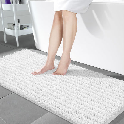 Yimobra Bathroom Rugs Non-Slip Washable – Extra Soft & Absorbent Chenille Bath Mat, Quick-Dry Plush Shaggy Floor & Vanity Bath Rugs for Tub & Shower, Modern Home Decor Accessories, 24 x 17, Grey