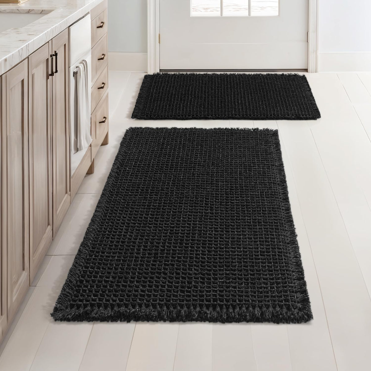 MIULEE Set of 2 Waffle Bathroom Rugs Boho Bath Mat Brown 18x30 Inch
