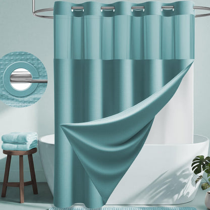 Dynamene Ringless Waffle Weave Fabric Shower Curtain Set, Black, 72"x75"