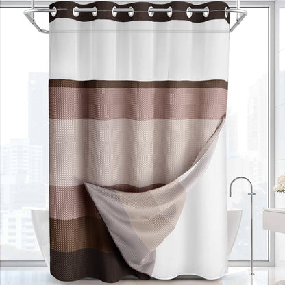 No Hook Shower Curtain with Liner Set Hotel Waffle Curtain Black 72W X 75L