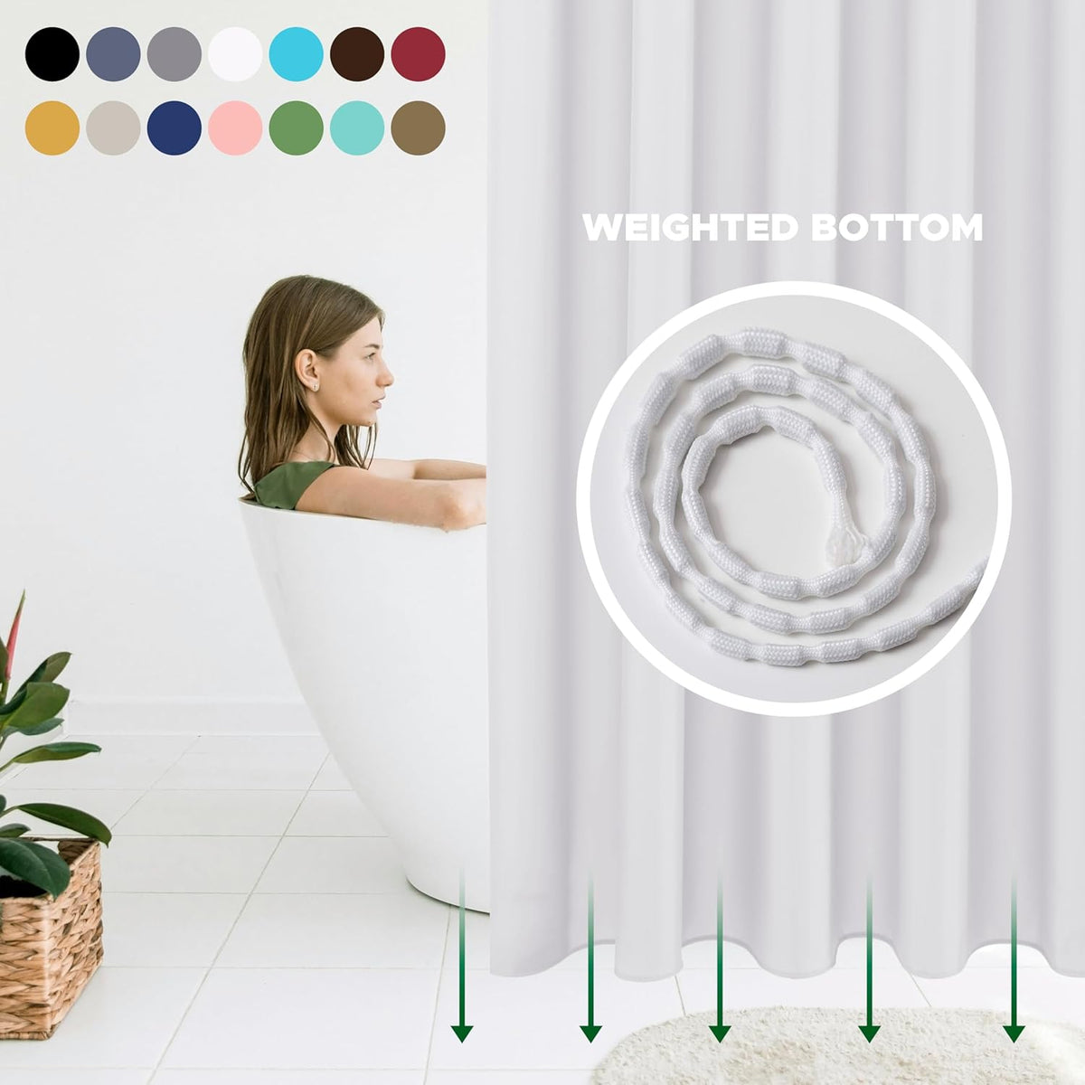 Fabric Shower Curtain Liner 72x72 Inch-White Standard Size Shower Liners