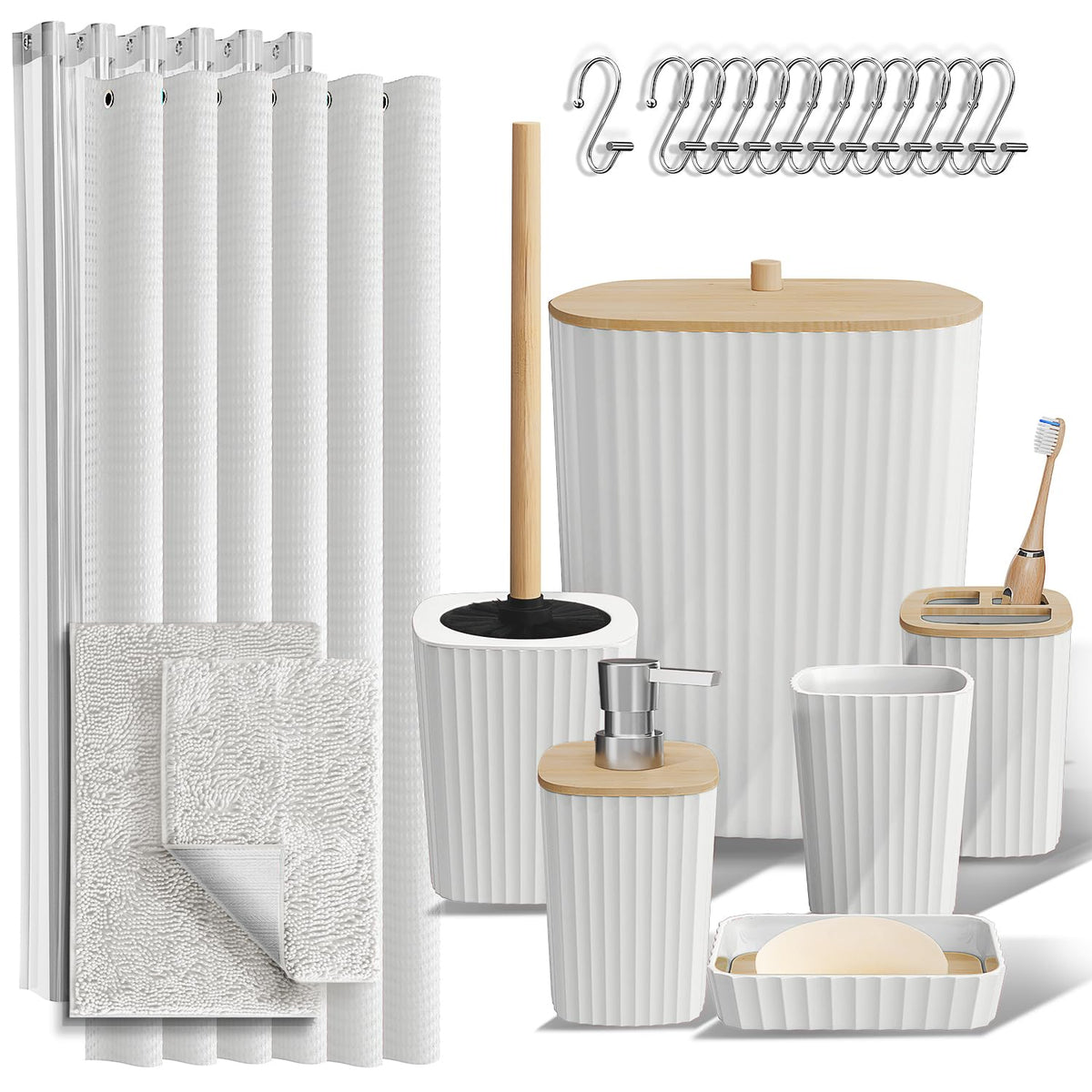 Clara Clark Black Bathroom Set, Shower Curtain Set, Bathroom Accessory Set