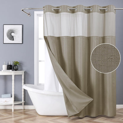 eachope White No Hook Shower Curtain with Snap-in Fabric Liner Set,Slub Textured Fabric Shower Curtains for Bathroom,Hotel Style Modern Shower Curtain,Water Repellent & Washable,71x74(72)