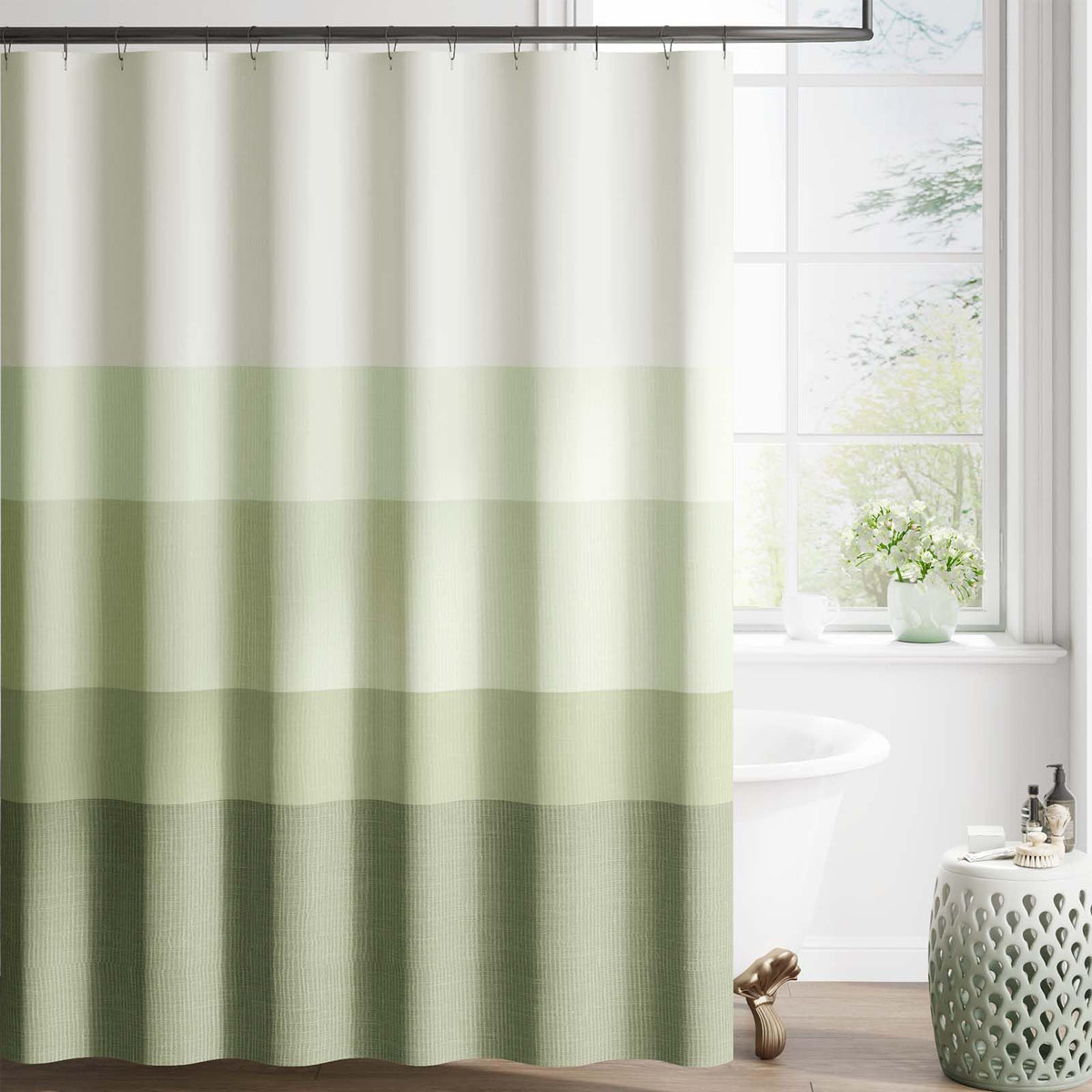 jinchan Ombre Ocean Blue Shower Curtain for Bathroom 70x72 Inch 12 Hooks