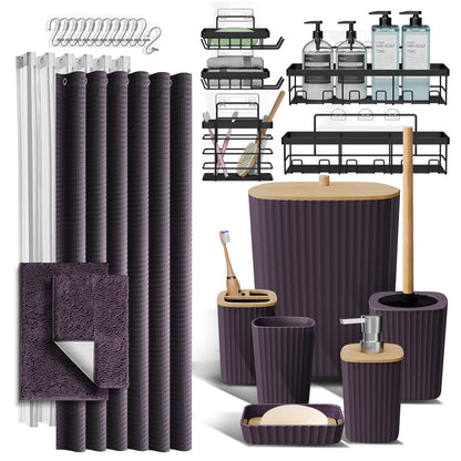 Clara Clark Black Bathroom Set, Shower Curtain Set, Bathroom Accessory Set