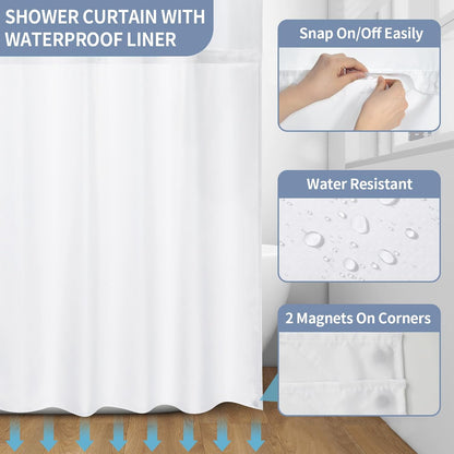 Hookless Shower Curtain with Snap in Liner, Blue Colorful Floral, 72W x 75L