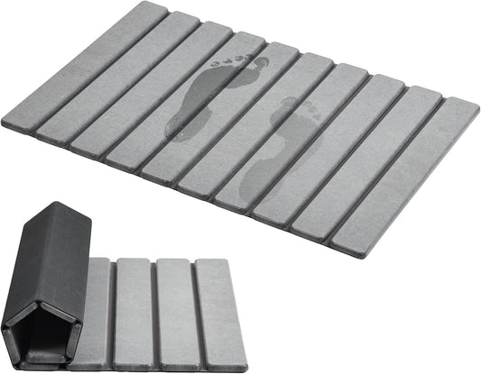 AWW Foldable Stone Bath Mat, Diatomaceous, 23.6"x15.5", Grey