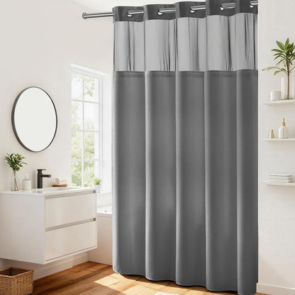River Dream Waffle No Hook Shower Curtain with Liner,Navy Blue,71x74