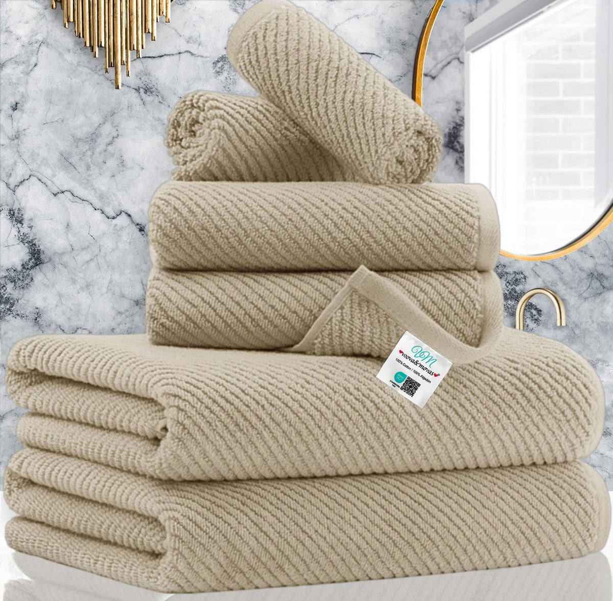 VOOVA & MOVAS 6PC Towel Set, 100% Cotton, Aqua Teal