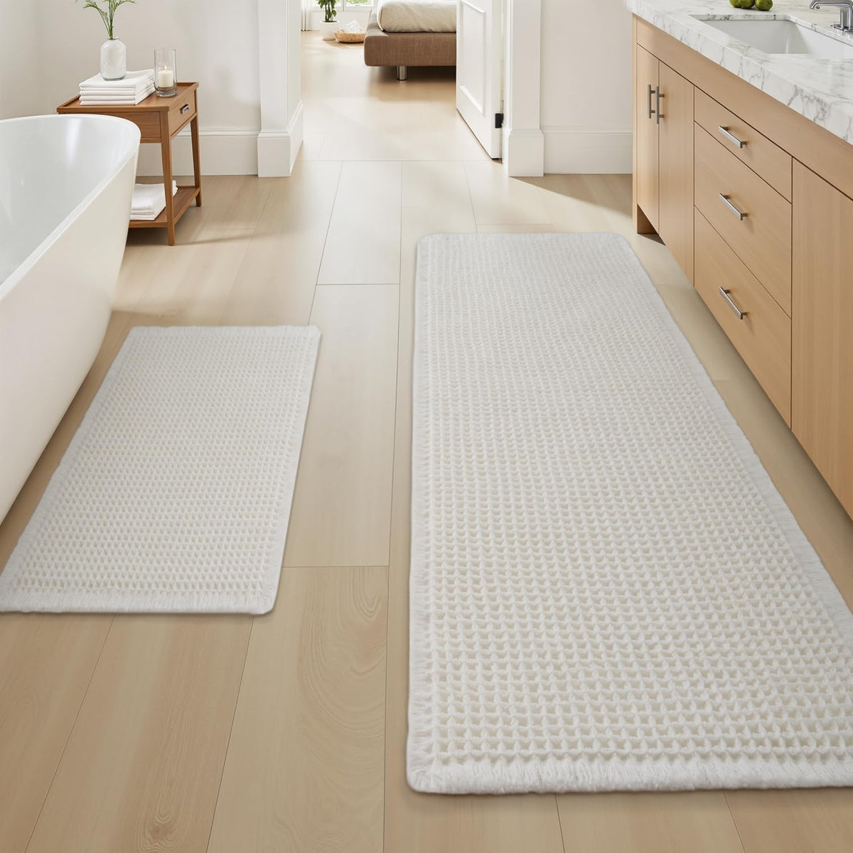 Upgraded Waffle Bath Mat Ultra Absorbent Non Slip Bathroom Mat, 17" x 24"