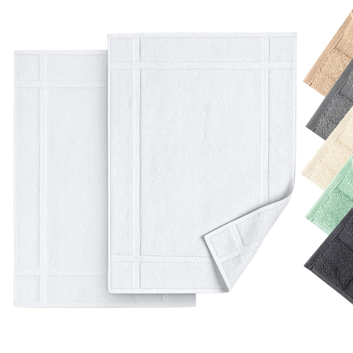 Pearl Linens 6 Pack Cotton Bath Mats for Bathroom, 20" X 30", White