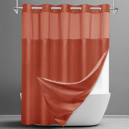SORTTO Ringless Waffle Shower Curtain with Snap in Liner Set, 71x74, Grey