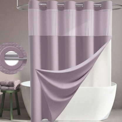 Dynamene Ringless Waffle Weave Fabric Shower Curtain Set, Black, 72"x75"