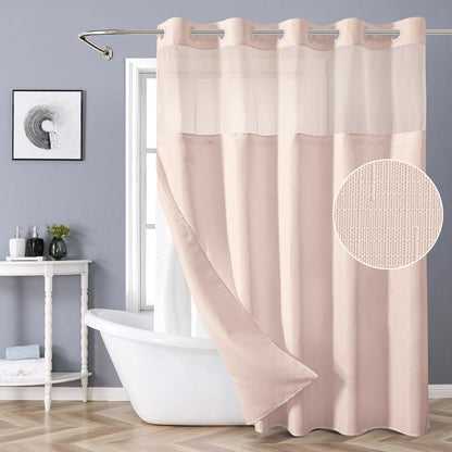 eachope White No Hook Shower Curtain with Snap-in Fabric Liner Set,Slub Textured Fabric Shower Curtains for Bathroom,Hotel Style Modern Shower Curtain,Water Repellent & Washable,71x74(72)
