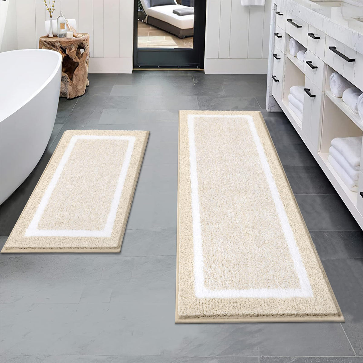 Pauwer Bathroom Rugs 3 Piece Set, Non Slip Washable Bath Mat, Dark Grey