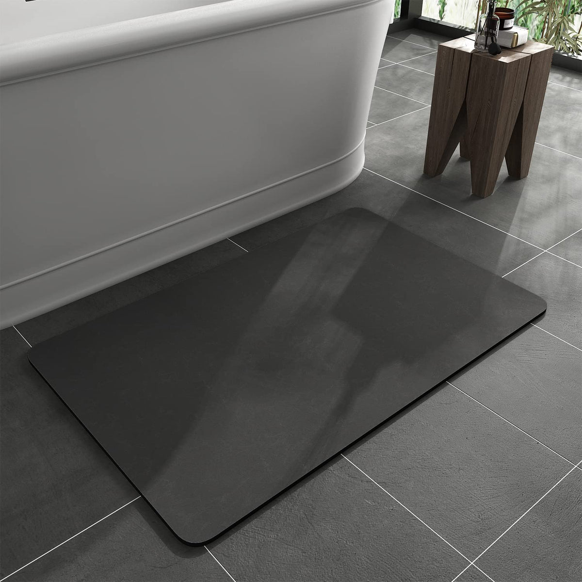 MontVoo -Bath Mat-Rubber Backing Non SlipThin Bathroom Rugs Fit Under Door- Quick Dry Absorbent Faux Suede Surface Grey Bathroom Floor Mats-Shower Rug for in Front of Bathtub Shower Gray 16x24