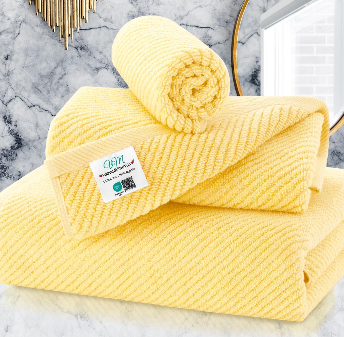 VOOVA & MOVAS 6PC Towel Set, 100% Cotton, Aqua Teal