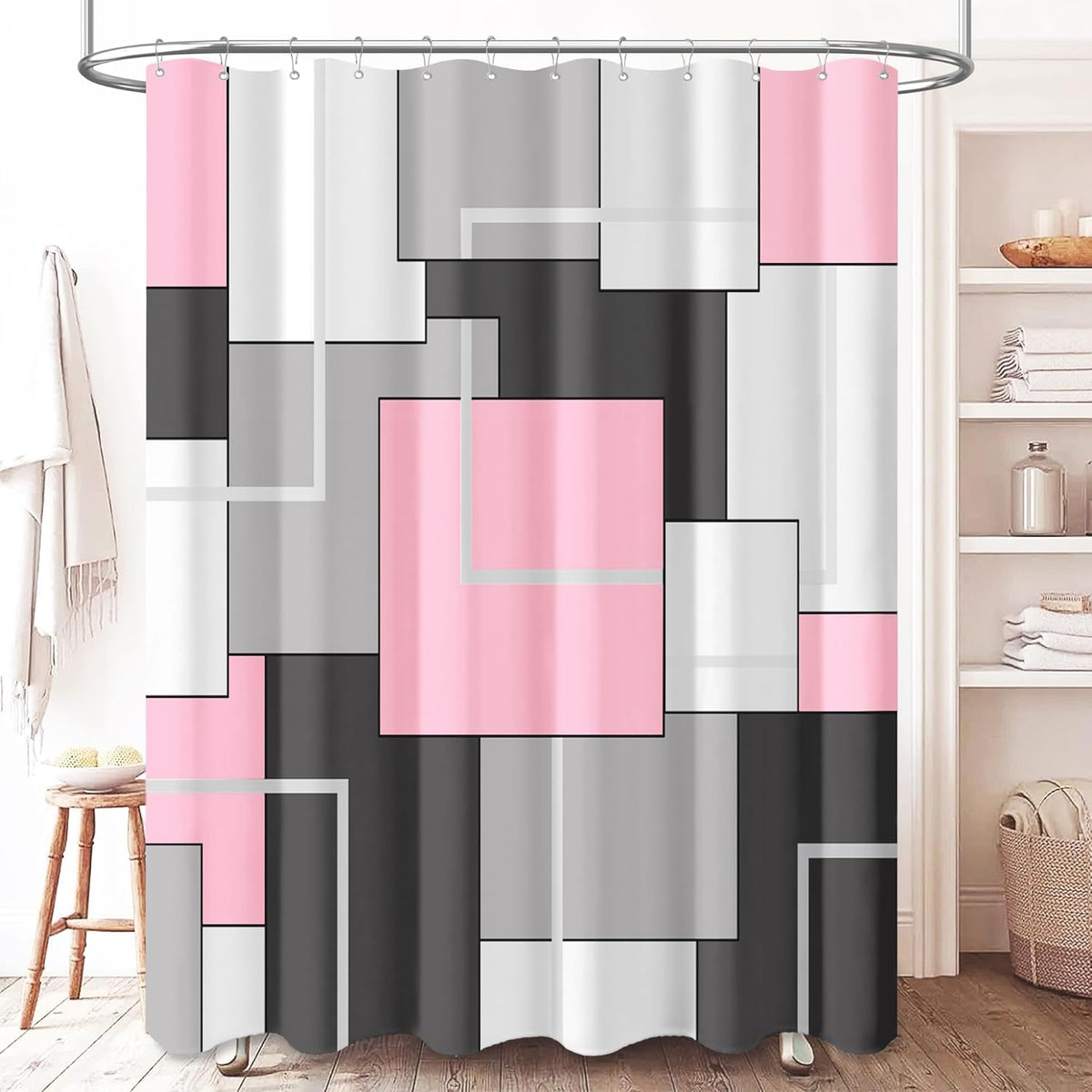 BTTN Navy Blue Modern Geometric Waterproof Fabric Shower Curtain, 72x72
