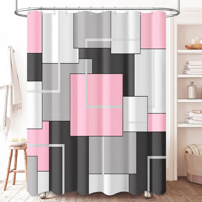 BTTN Navy Blue Modern Geometric Waterproof Fabric Shower Curtain, 72x72