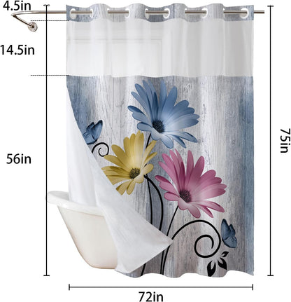 Hookless Shower Curtain with Snap in Liner, Blue Colorful Floral, 72W x 75L