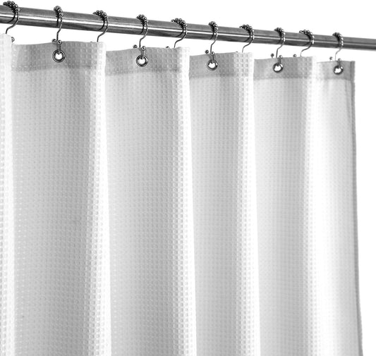 Barossa Design Waffle Weave Extra Long Shower Curtain White 84 Inch Length
