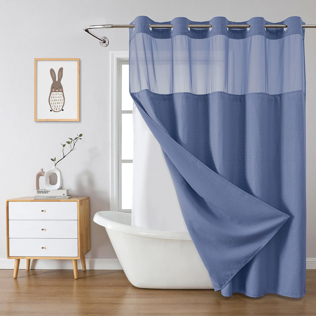 No Hook Extra Long Waffle Shower Curtain with Snap-in Liner,71x98,SageGreen