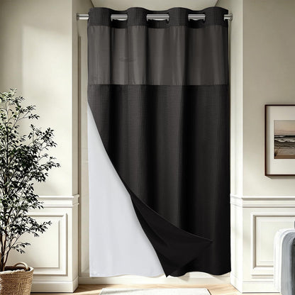 256GSM Heavyweight Ringless Waffle Shower Curtain with Liner, 71x74, Grey