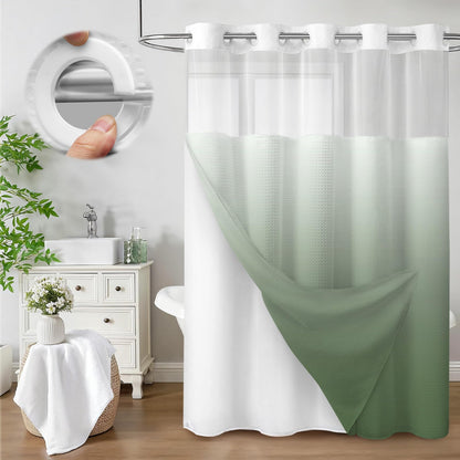 No Hook Shower Curtain with Liner Set Hotel Waffle Curtain Black 72W X 75L