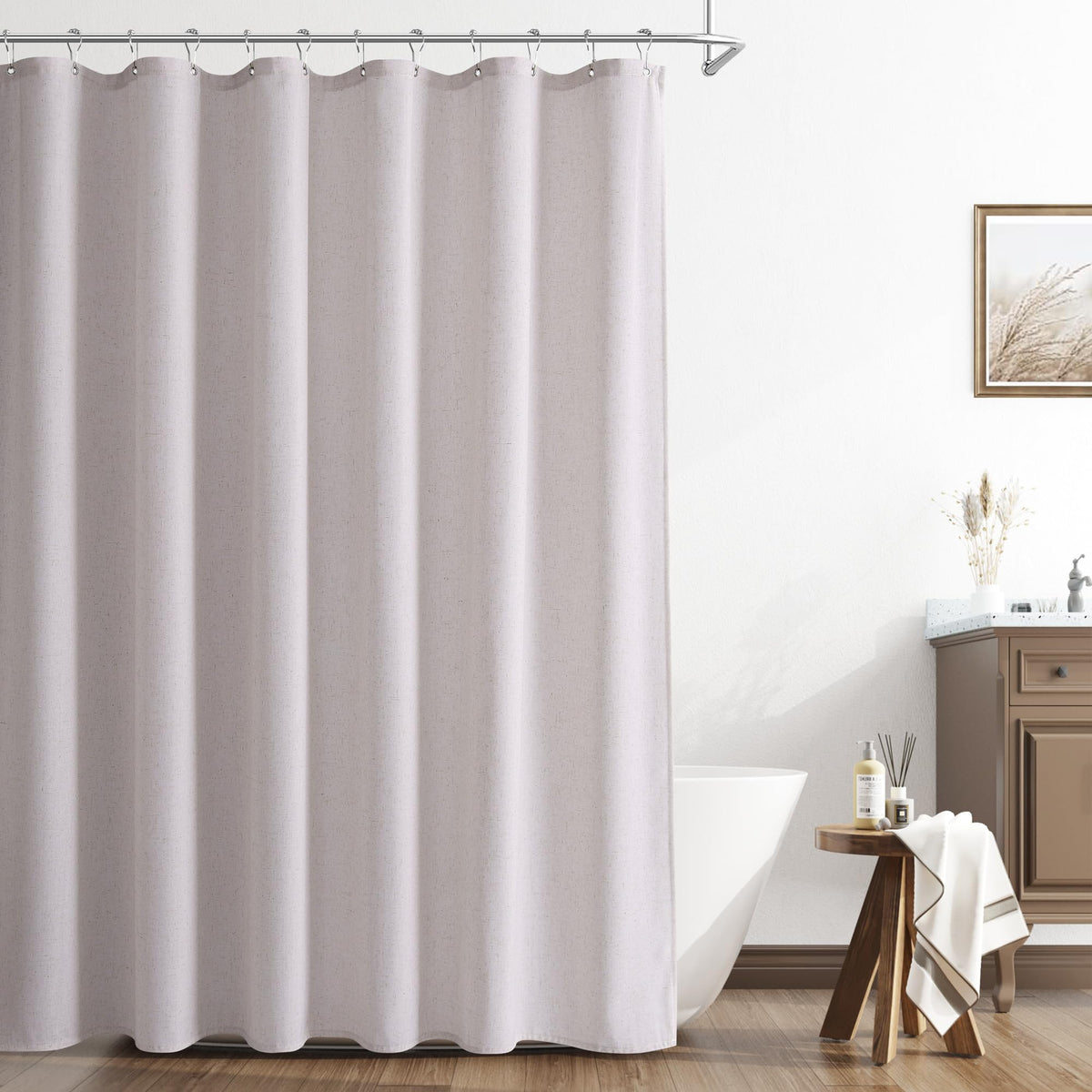 Naturoom Linen Shower Curtain 72 Inch Long for Bathroom Beige 1 Panel