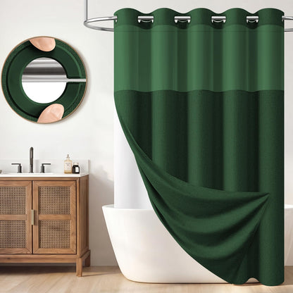 BTTN Cream Ringless Linen Textured Shower Curtain with Snap in Liner, 72x75