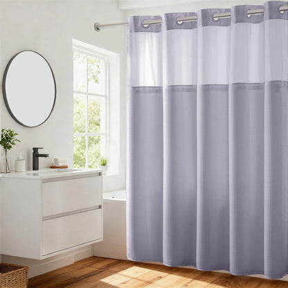 River Dream Waffle No Hook Shower Curtain with Liner,Navy Blue,71x74