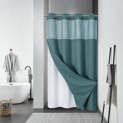No Hook Extra Long Waffle Shower Curtain with Snap-in Liner,71x98,SageGreen