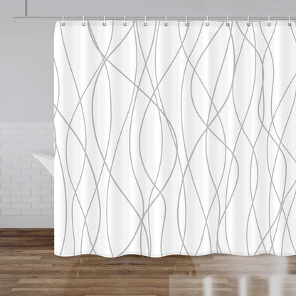 Striped Shower Curtain for Bathroom, Grey White, 72" W x 72" L