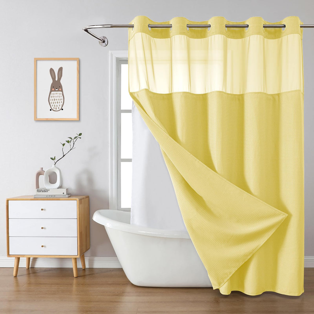 No Hook Extra Long Waffle Shower Curtain with Snap-in Liner,71x98,SageGreen
