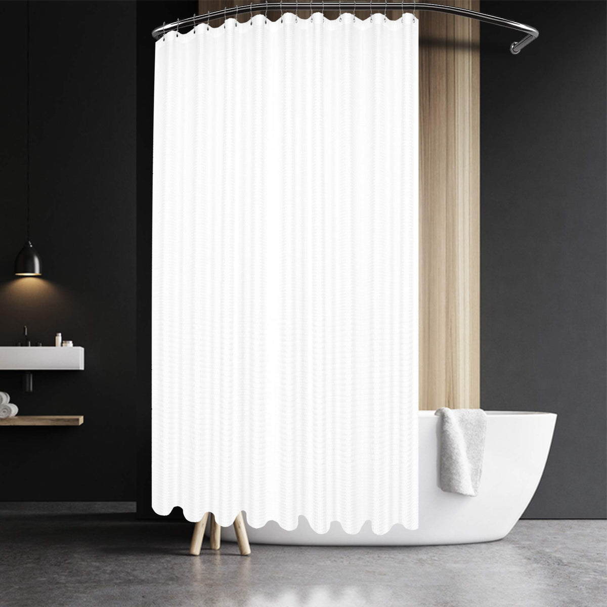 Barossa Design Waffle Weave Extra Long Shower Curtain White 84 Inch Length