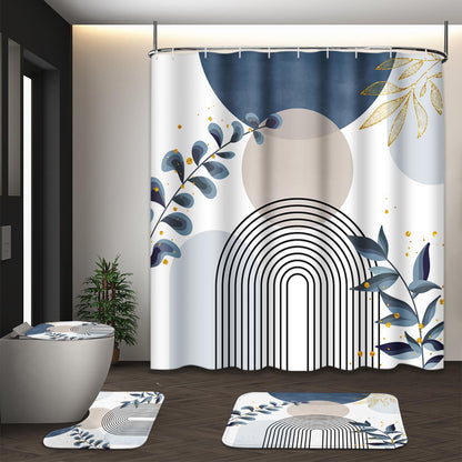 Bathroom Sets with Shower Curtain and Rugs, Set of 4 Geometric Boho