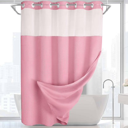 No Hook Shower Curtain with Liner Set Hotel Waffle Curtain Black 72W X 75L